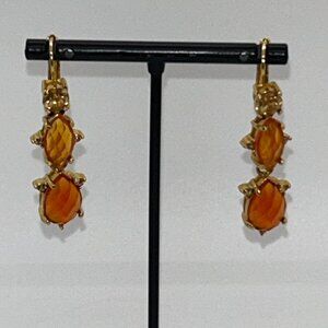 Joan Rivers Vintage Gold-Tone Dangle Earrings Orange Glow Under Blacklight